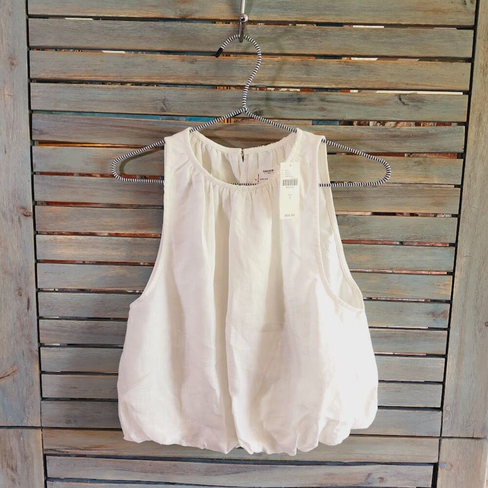 By Anthropologie Linen Bubble Crop Top NWT - S